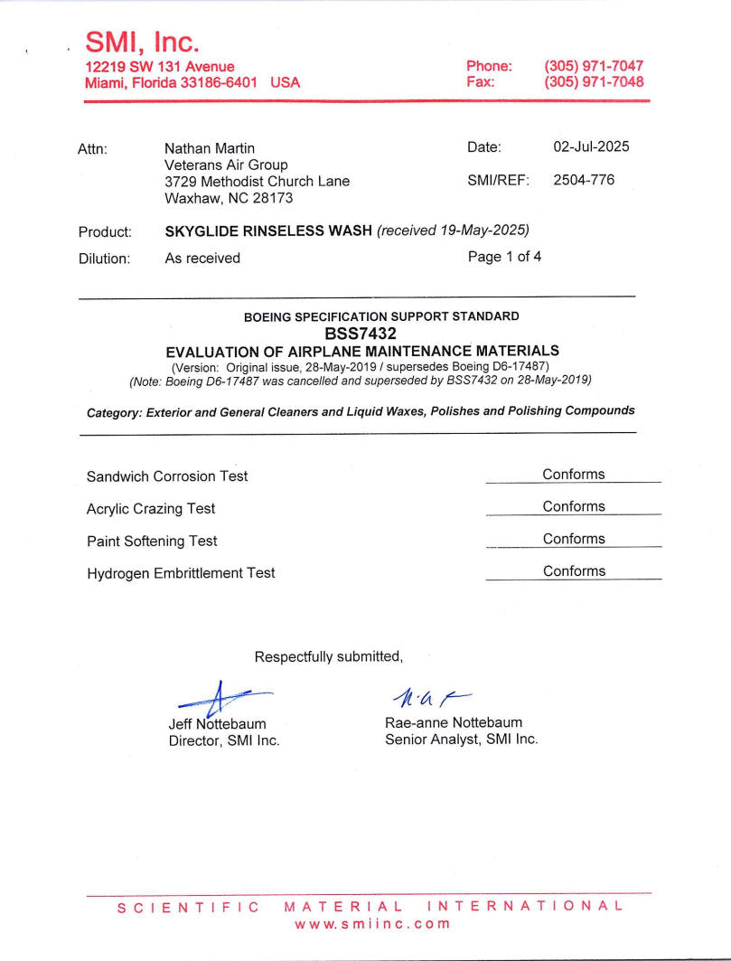 SkyGlide Aircraft Rinseless Wash